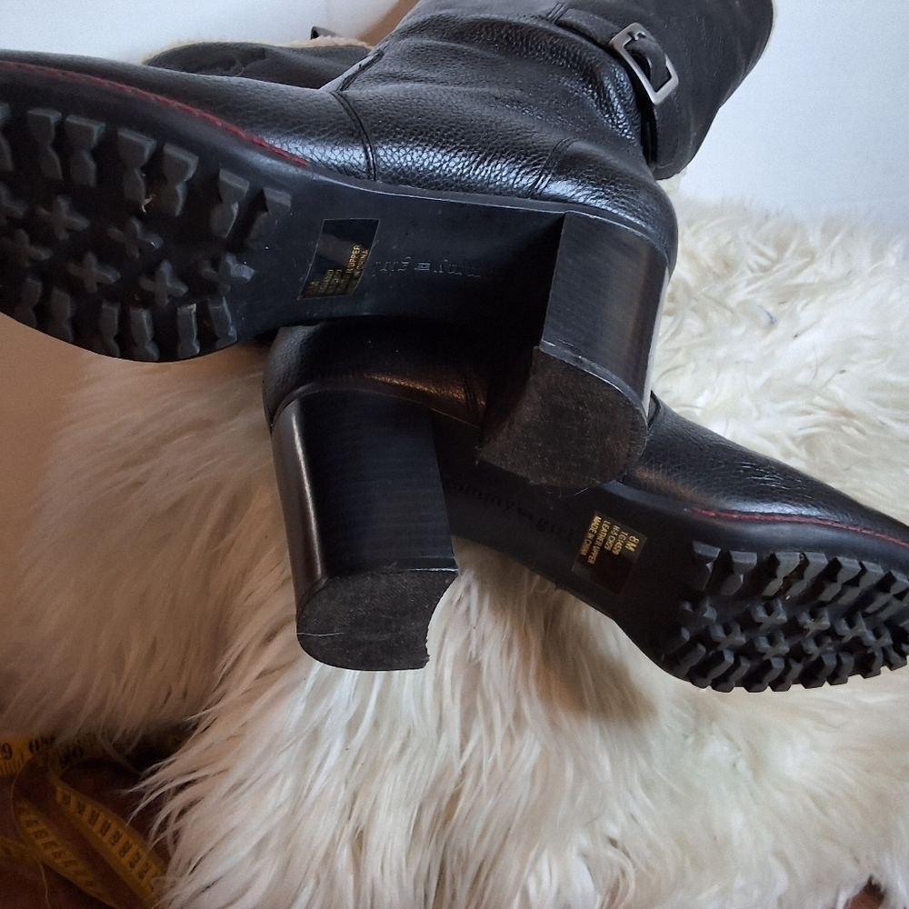 Tommy Girl  Black Pebbled Leather Fleece Lined  Knee High Boots 8 - Picture 8 of 15